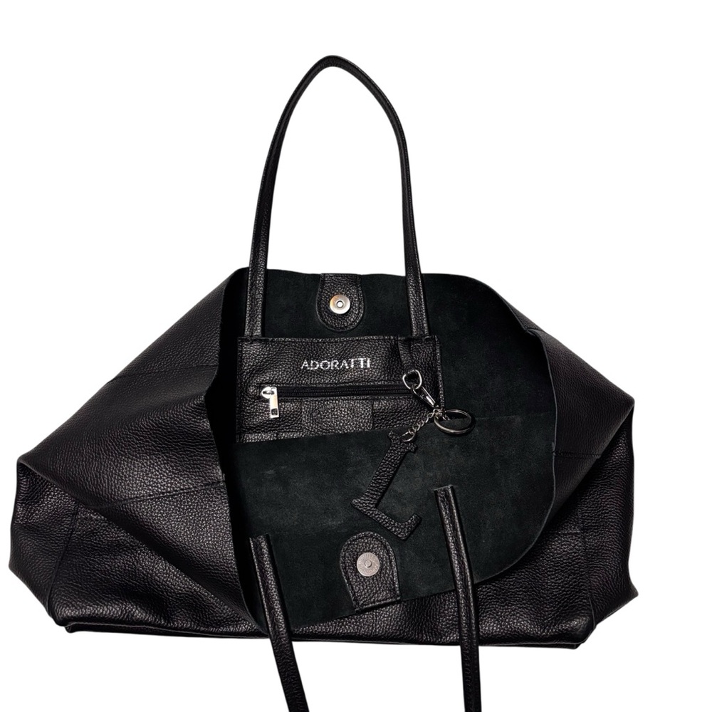 Adoratti Leather Carryall Tote Black Italian Leather NWOT Elegant Tote Bag - Picture 8 of 16